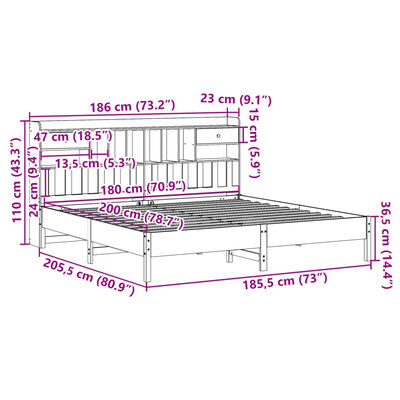 vidaXL Lit bibliothèque sans matelas blanc 180x200 cm bois pin massif