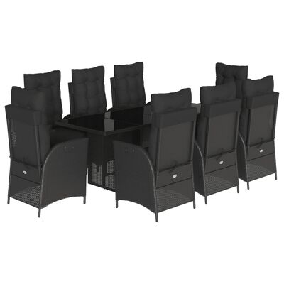 vidaXL Ensemble à manger de jardin 9pcs coussins noir résine tressée