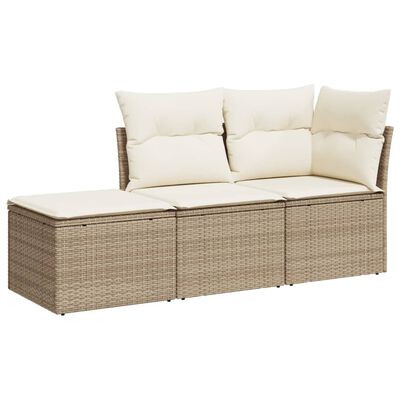 vidaXL Salon de jardin avec coussins 3 pcs beige résine tressée