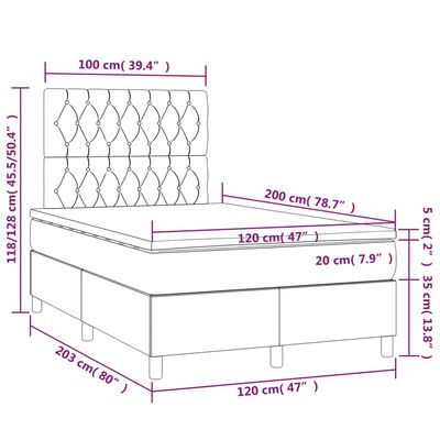 vidaXL Sommier à lattes de lit et matelas et LED Taupe 120x200cm Tissu