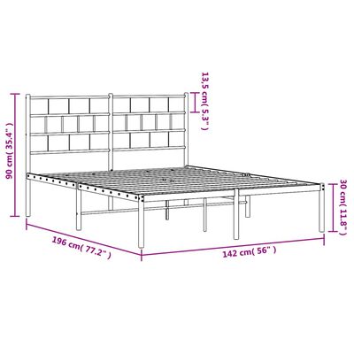 vidaXL Cadre de lit métal avec tête de lit blanc 135x190 cm