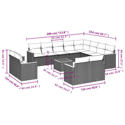 vidaXL Salon de jardin avec coussins 13 pcs gris résine tressée