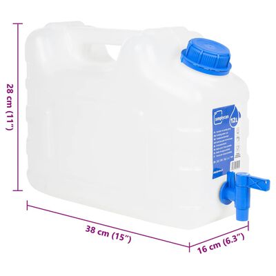 vidaXL Réservoir d'eau avec robinet transparent 10 L plastique