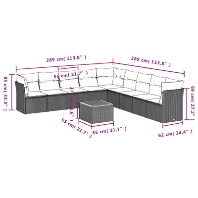 vidaXL Salon de jardin 10 pcs avec coussins noir résine tressée