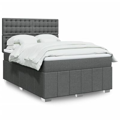 vidaXL Sommier à lattes de lit avec matelas Gris foncé 140x200cm Tissu