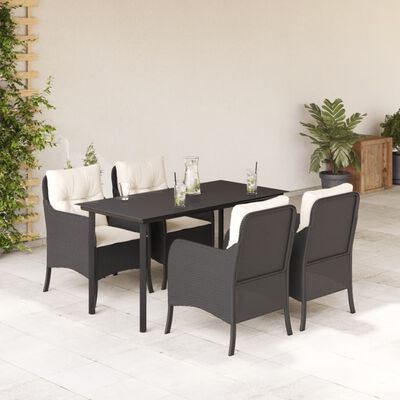 vidaXL Ensemble à manger de jardin coussins 5pcs Noir Résine tressée