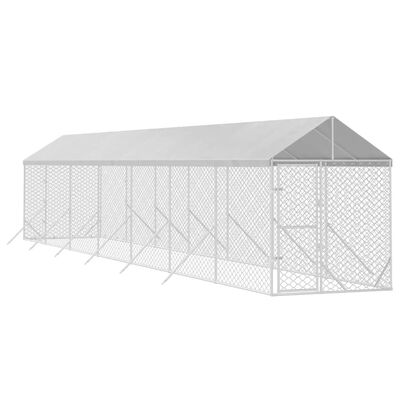 vidaXL Chenil d'extérieur pour chiens avec toit argenté 2x14x2,5 m