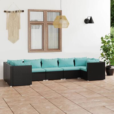 vidaXL Salon de jardin 7 pcs avec coussins Résine tressée Noir