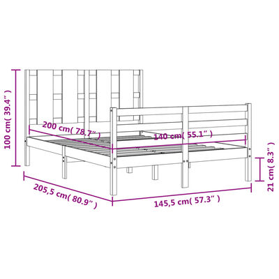 vidaXL Cadre de lit avec tête de lit 140x200 cm bois massif