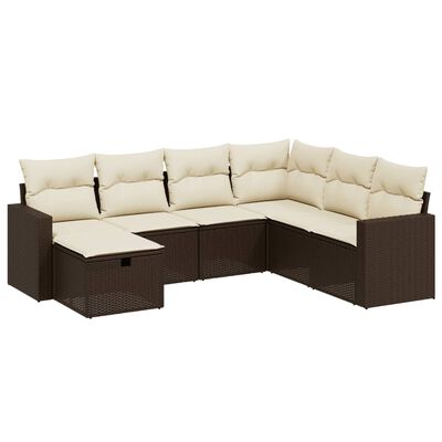 vidaXL Salon de jardin avec coussins 7 pcs marron résine tressée