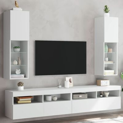 vidaXL Meubles TV avec lumières LED 2 pcs blanc 30,5x30x102 cm