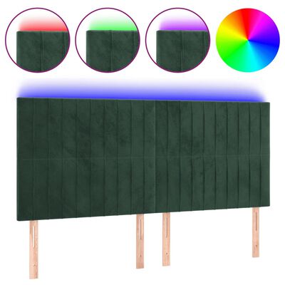 vidaXL Tête de lit à LED Vert foncé 180x5x118/128 cm Velours