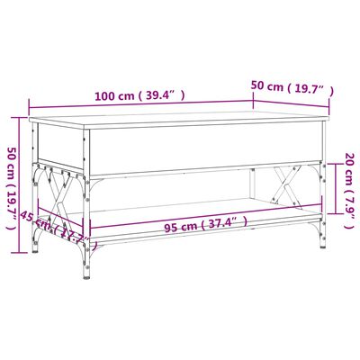 vidaXL Table basse chêne marron 100x50x50cm bois d'ingénierie et métal