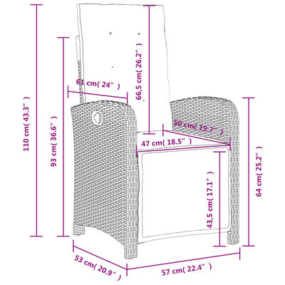 vidaXL Ensemble à manger de jardin avec coussins 3 pcs Noir