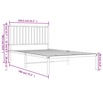 vidaXL Cadre de lit métal sans matelas avec tête de lit noir 100x190cm