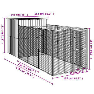 vidaXL Niche pour chien avec cour gris clair 165x455x181 cm