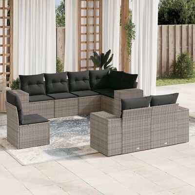 vidaXL Salon de jardin 8 pcs avec coussins gris résine tressée