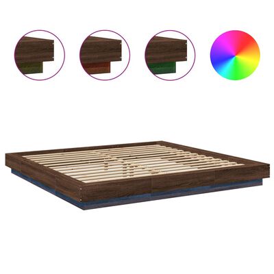 vidaXL Cadre de lit avec lumières LED chêne marron 200x200 cm