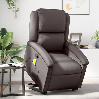 vidaXL Fauteuil inclinable de massage marron foncé cuir véritable