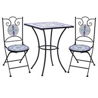 vidaXL Mobilier de bistro 3 pcs mosaïque Carreau céramique Bleu Blanc