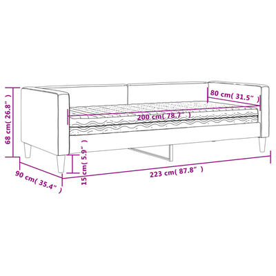 vidaXL Lit de jour avec matelas gris foncé 80x200 cm tissu