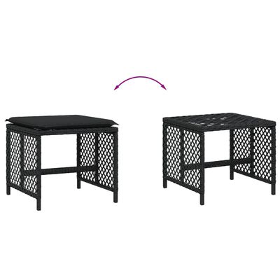 vidaXL Tabourets de jardin et coussins lot de 4 noir 41x41x36 cm rotin