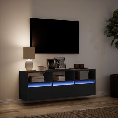 vidaXL Meuble TV mural avec lumières LED noir 130x31x45 cm