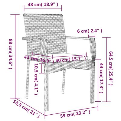 vidaXL Ensemble à manger de jardin coussins 7pcs Noir Résine tressée