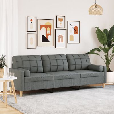 vidaXL Canapé 3 places avec oreillers gris foncé 210 cm tissu