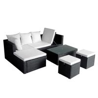 vidaXL Salon de jardin 4 pcs avec coussins Résine tressée Noir