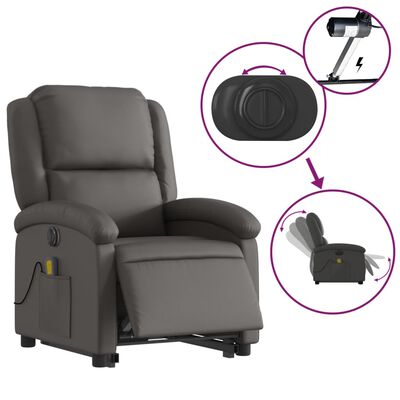 vidaXL Fauteuil inclinable de massage électrique gris cuir véritable