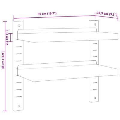 vidaXL Étagère murale 2 niveaux 50x23,5x60 cm argenté acier inoxydable