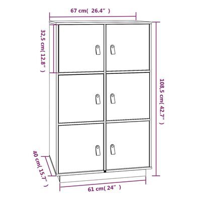 vidaXL Buffet haut Noir 67x40x108,5 cm Bois massif de pin