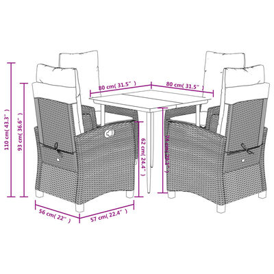 vidaXL Ensemble à manger de jardin 5 pcs et coussins marron poly rotin