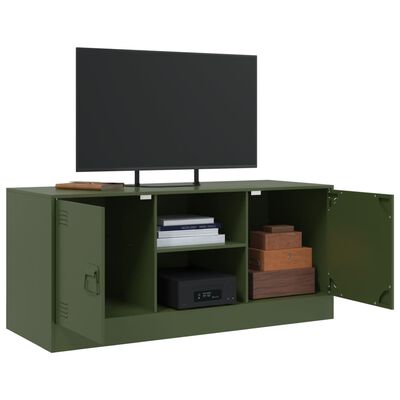 vidaXL Meuble TV vert olive 99x39x44 cm acier