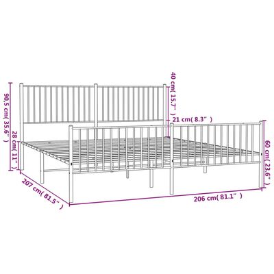 vidaXL Cadre de lit métal sans matelas avec pied de lit noir 200x200cm