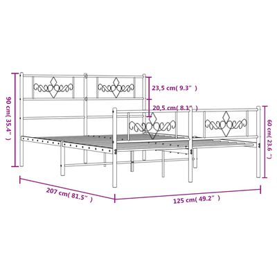 vidaXL Cadre de lit métal sans matelas avec pied de lit noir 120x200cm