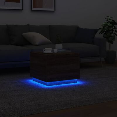 vidaXL Table basse avec lumières LED chêne marron 50x50x40 cm