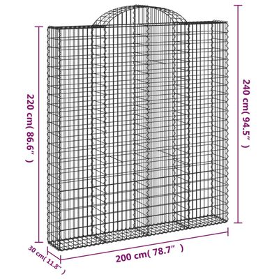 vidaXL Paniers à gabions arqués 18 pcs 200x30x220/240 cm fer galvanisé