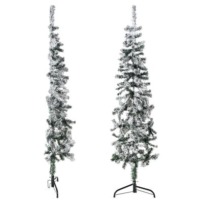 vidaXL Demi sapin de Noël artificiel mince avec neige floquée 150 cm