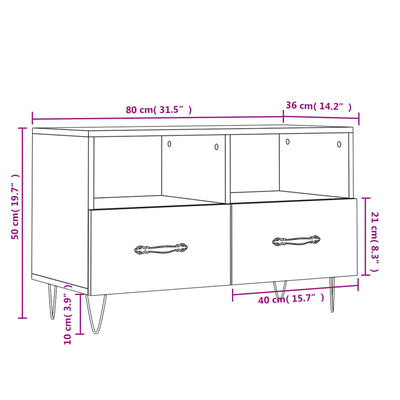 vidaXL Meuble TV Chêne marron 80x36x50 cm Bois d'ingénierie