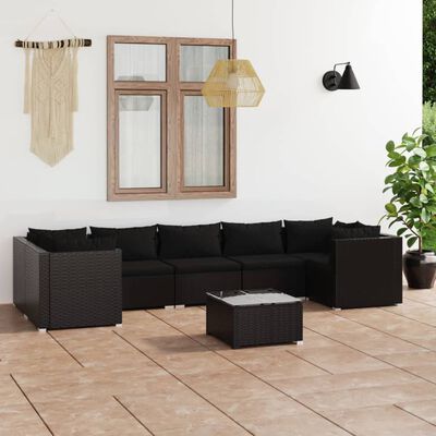 vidaXL Salon de jardin 8 pcs avec coussins Résine tressée Noir