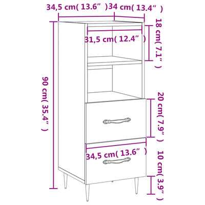 vidaXL Buffet Sonoma gris 34,5x34x90 cm Bois d'ingénierie