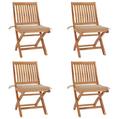 vidaXL Chaises pliables de jardin avec coussins lot de 4 Teck solide