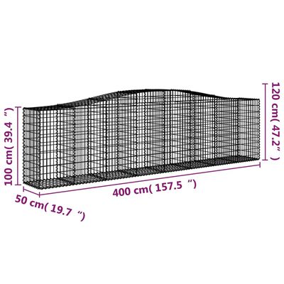 vidaXL Paniers à gabions arqués 3 pcs 400x50x100/120 cm Fer galvanisé