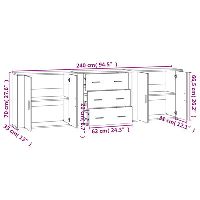 vidaXL Buffets 3 pcs Chêne fumé Bois d'ingénierie