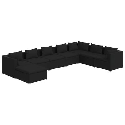 vidaXL Salon de jardin 8 pcs avec coussins Résine tressée Noir