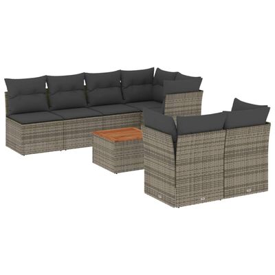 vidaXL Salon de jardin 8 pcs avec coussins gris résine tressée