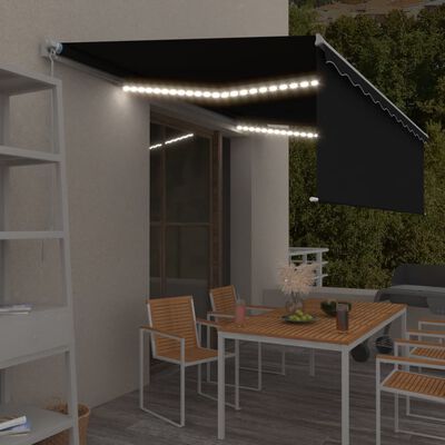 vidaXL Auvent rétractable manuel avec store et LED 5x3 m Anthracite