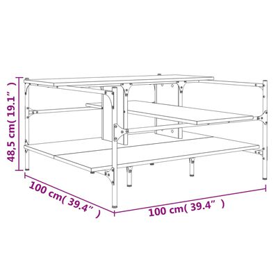 vidaXL Table basse chêne fumé 100x100x48,5 cm bois d'ingénierie